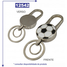 Chaveiro metal em formato de bola personalizado com detalhe em prata escovado no verso, com duas argolas 12542